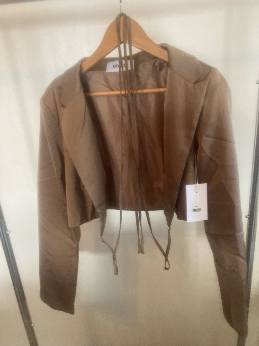 SAYLOR Cropped Tie-Front Blazer in Taupe